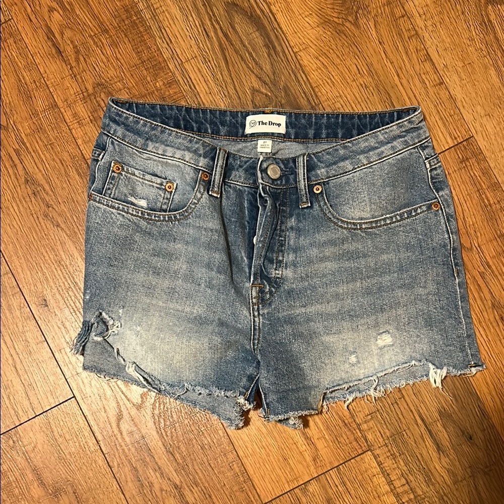 The Drop Women's Blue Denim cutoff distressed Shorts